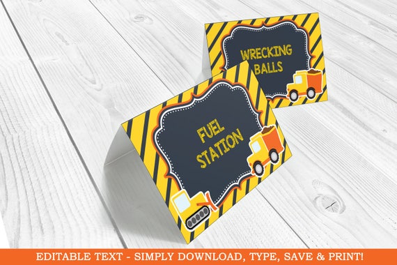 Construction table tents, Construction birthday decorations, Construction table tents, Food labels, food tents, Tent Cards, instant download Il_570xn