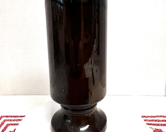 Vintage Hull USA F35 footed green brown drip glaze tall vase mid century modern MCM pottery