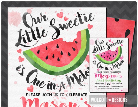 One in a melon first birthday, Watermelon birthday invitation, Little Sweetie, Melon Birthday Invite, Watermelon Party, 1st Birthday Il_570xn