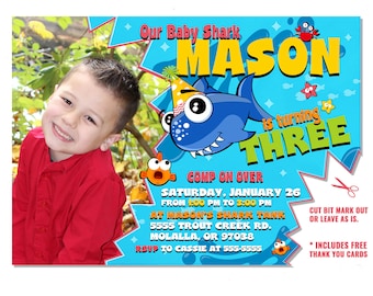 Boys Baby Shark Song Birthday Invitation with photo, Baby Shark Party, Baby Shark Invite, Do Do Do, Boys Baby Shark, Blue Baby Shark Party