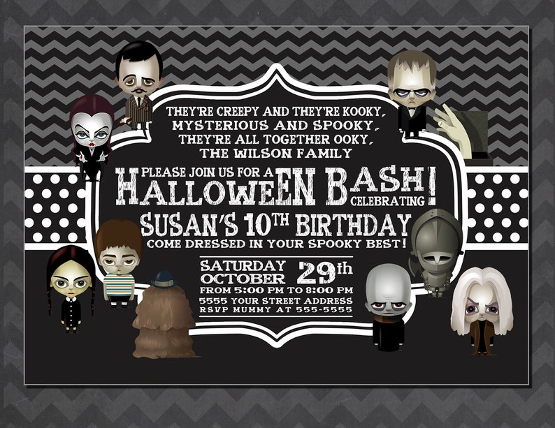 Halloween Birthday Invitation, Addams Family Halloween Party Invitation, Halloween Birthday Party, Halloween Birthday Party Invitation image 1