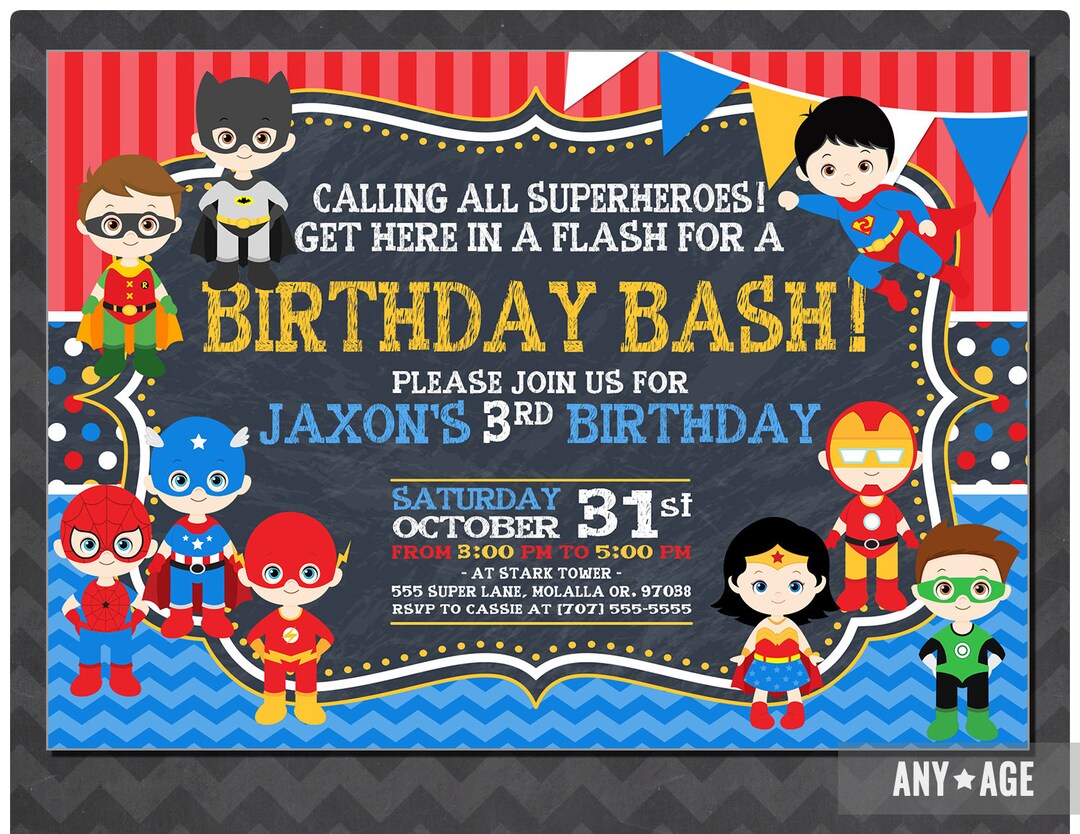 Superhero Birthday Invitation, Personalized Superhero Invitation