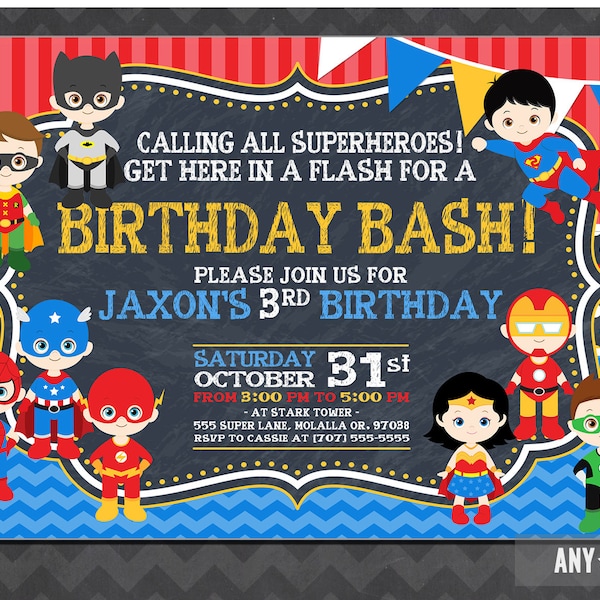 Superhero Birthday Invitation, Personalized Superhero Invitation, Superhero Invite, Superhero Birthday Paty Invitation, Superheor Invitation