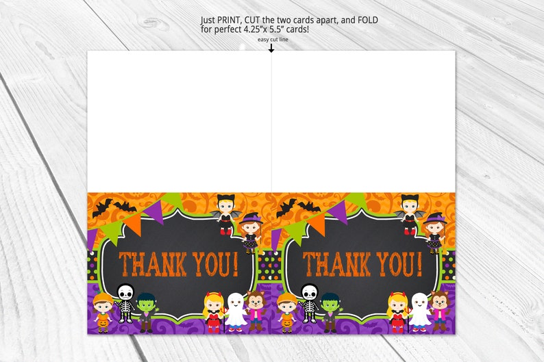 Halloween Kids Thank You Cards Printable Kids Halloween Thank Etsy