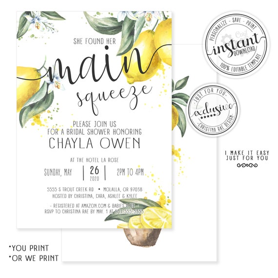 Main Squeeze Bridal Shower Invitation 