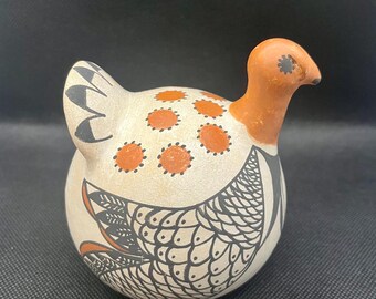 Hand Painted traditional polychrome Acoma Pottery Turkey New Mexico signed M. Seymour