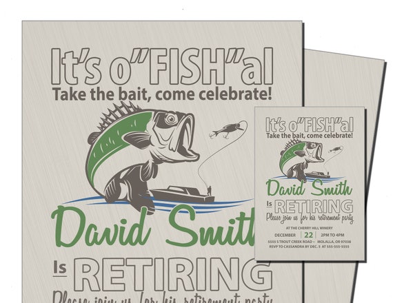 Bass Fishing Retirement Party Invitations for Men, Retirement invitation, Bass Fishing invitations, Gone fishing, Office retirement party Il_570xn