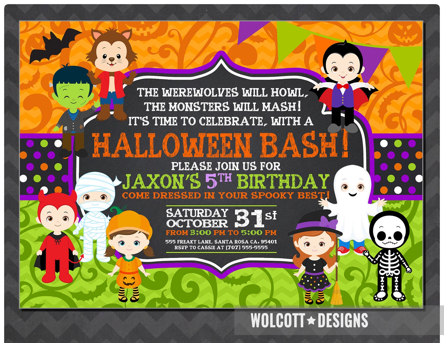 Halloween Birthday Invitation Kids Halloween Party - Etsy