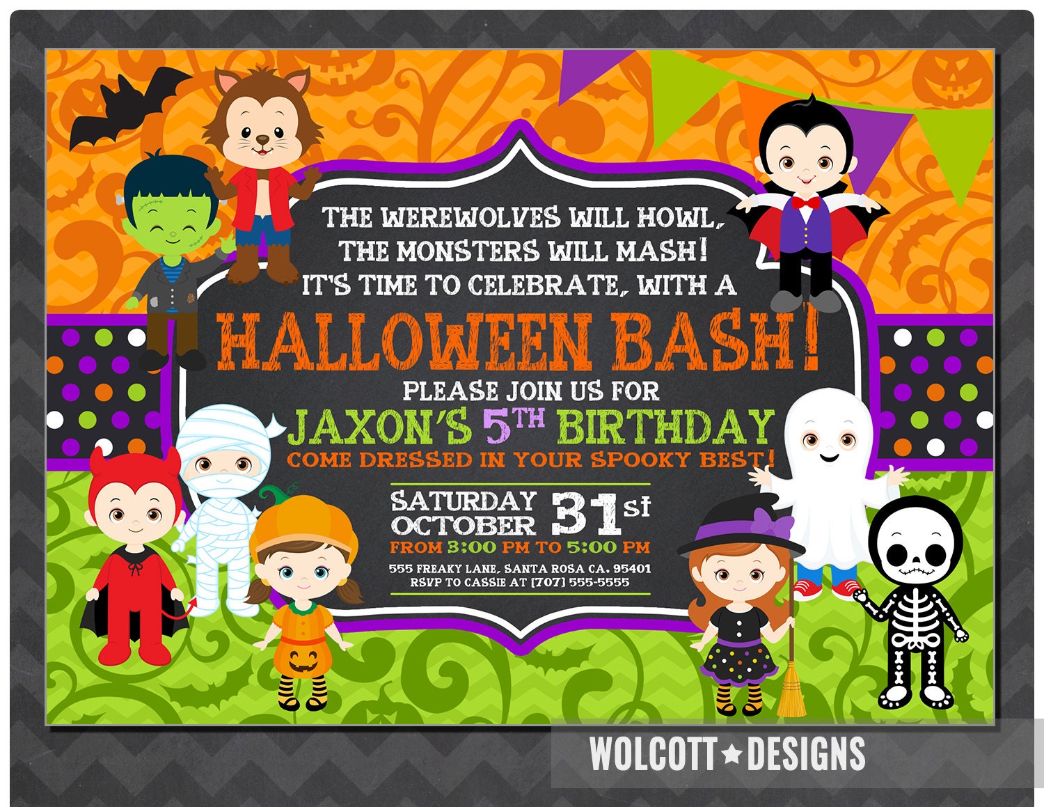 Halloween Birthday Invitation Kids Halloween Party Etsy