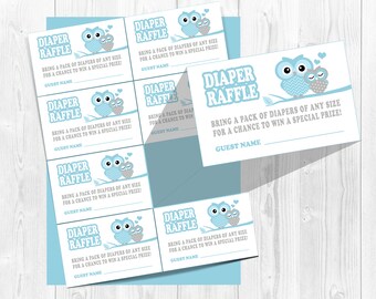 Blue owl diaper raffle tickets, Blue diaper raffle game, Owl diaper raffle inserts, Owl baby shower, owl, Boys diaper raffle tickets