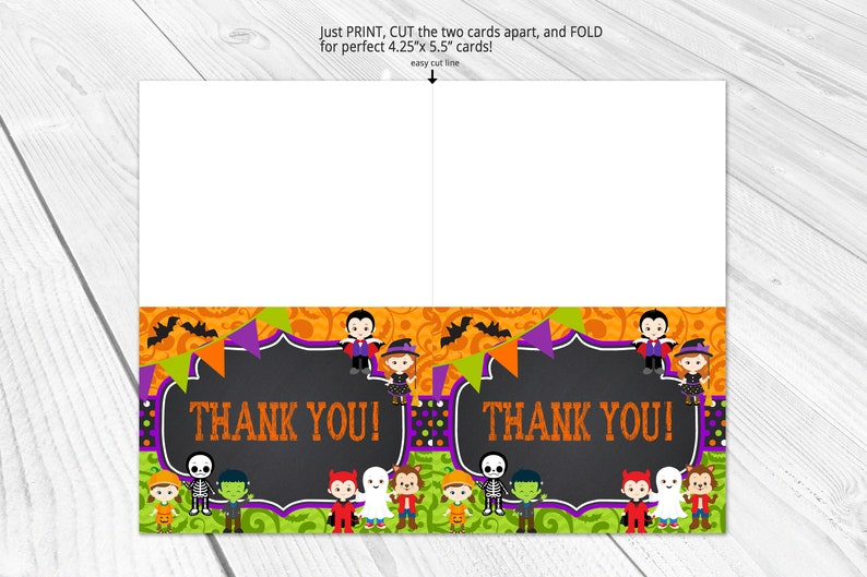 Halloween Thank You Cards Printable Kids Halloween Thank You Etsy