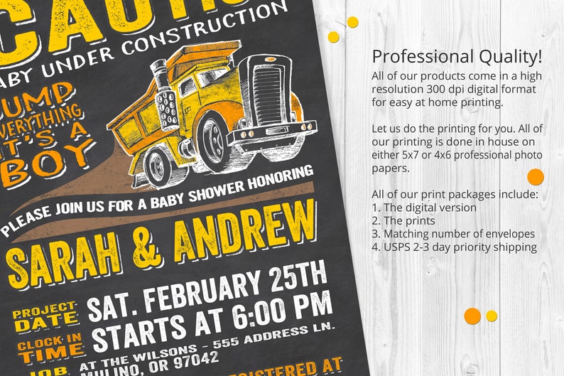 Baby Under Construction, Construction Baby Shower Invitation, Dump Truck Shower Invite, Construction Shower Invite, Chalkboard Baby Shower image 2