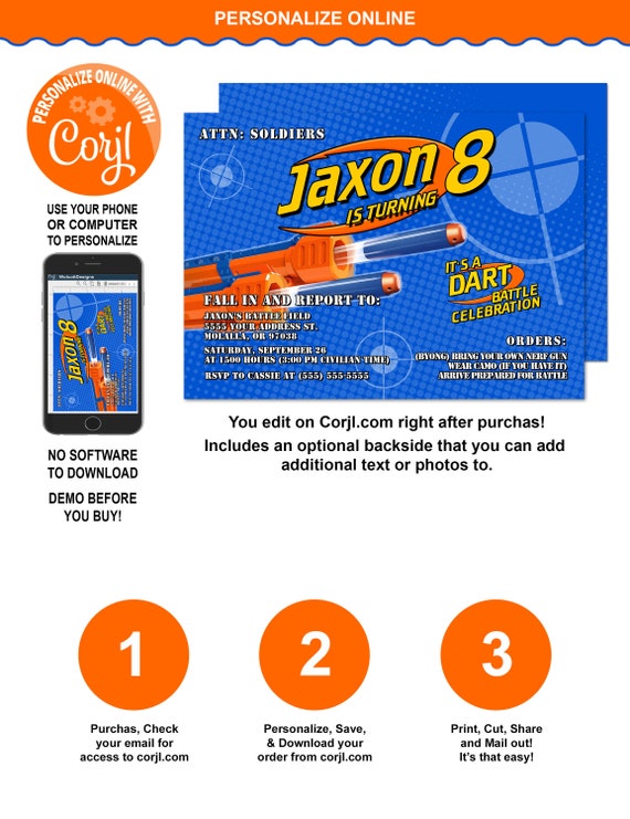 Blaster Invitation, Dart Gun War Party Invite, Blaster Invitation, Dart Gun Digital Invitation, Dart War Birthday Invitation, Dart Battle Il_570xn