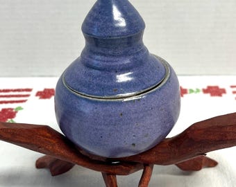 Handcrafted Artisan Signed Studio Art Pottery Purple Glazed Chunky Lidded Jar Small Stoneware Pot