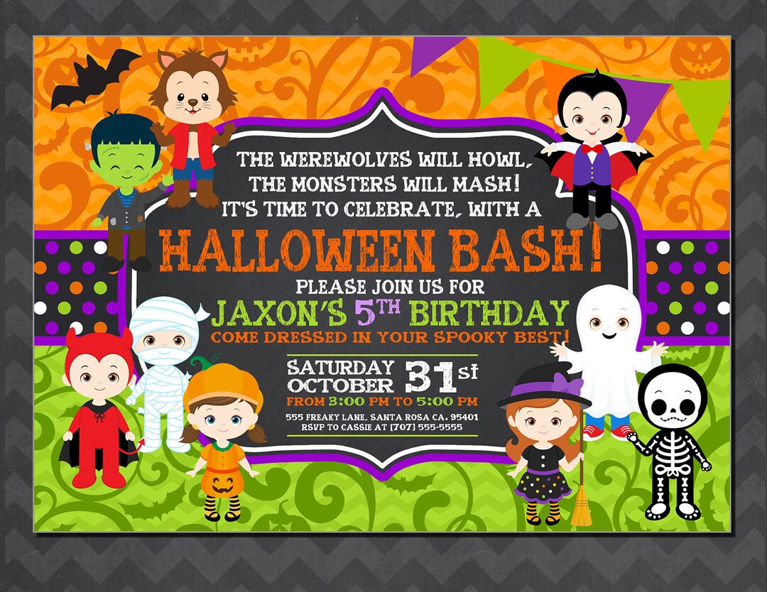 Halloween Birthday Invitation, Kids Halloween Party Invitation, Costume