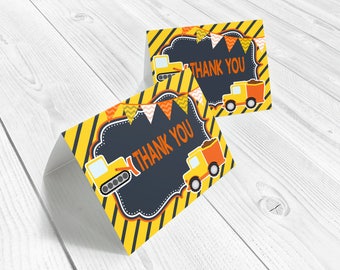 Construction thank you cards, dump truck thank you card, folded card template, Construction birthday, printable, instant download, PDF