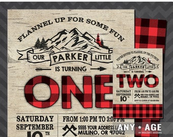 Lumberjack birthday invitation  Lumberjack invite  First birthday invitation  Lumberjack plaid invite  Lumberjack birthday  Lumberjack party