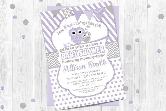 Purple Owl Baby Shower Invitation Purple Owl Invitation Girls Purple Owl Baby Shower Invitation Purple Owl Invitation Girls