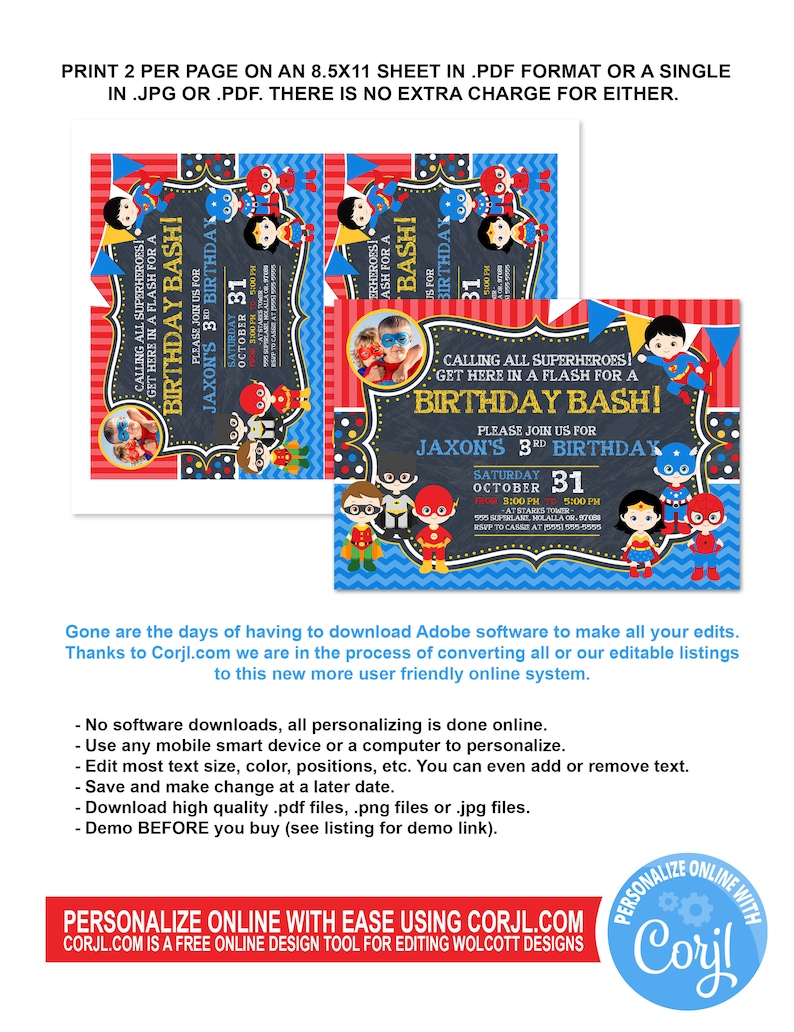 Superhero Invitation Photo Superhero Birthday Superhero Birthday Invitation Superhero Party Superhero Printable Invitations Super hero corjl image 4