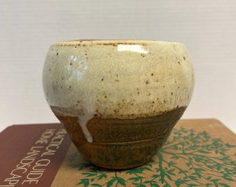 Vintage handmade signed studio art pottery vase vessel with two toned speckled glaze, MCM stoneware , earthenware