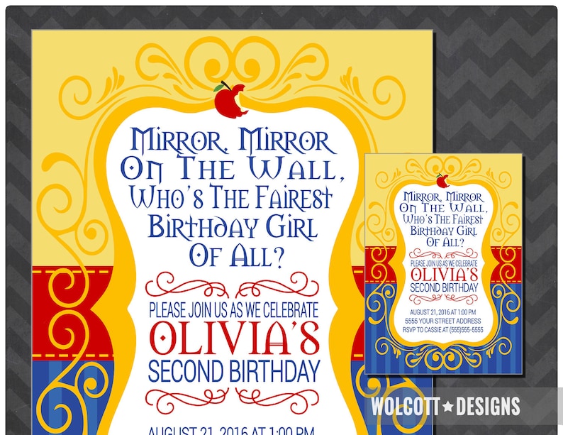 Snow White Birthday Invitation, Snow White Party Invitation, Inspirded by the Snow White movie, Snow White theme image 1