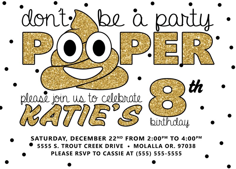 Don't Be a Party Pooper Birthday Invitation Poop Emoji Etsy
