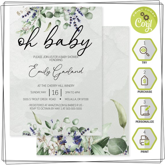 eucalyptus baby shower invitations