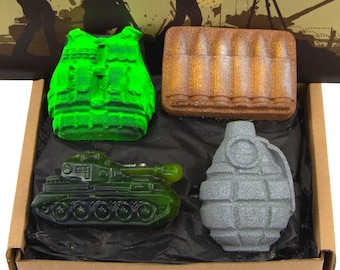 Army Bath Bomb Gift Set Hamper, VBC.LIFE, Torpedo, Camouflage, Bath Fizzer, Father's Day