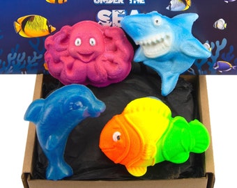 Under the Sea Gift Set Hamper, VBC.LIFE, Fish, Shark, Octopus, Dolphin Soap, Bath Bomb, Bath Fizzer