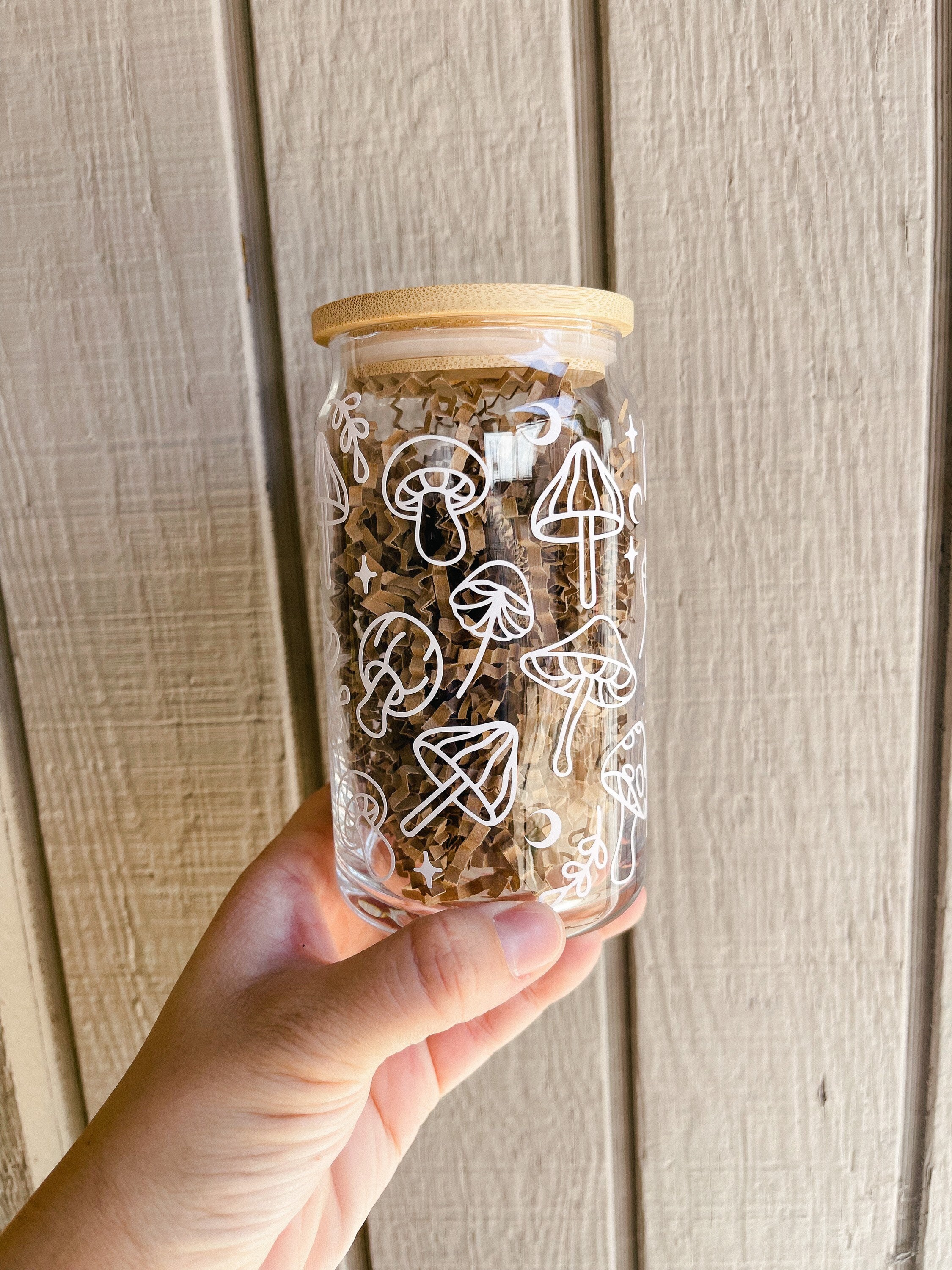 Mushroom Coffee Glass Cup,aesthetic Coffee Glass Cup, Iced Coffee Glass Cup,  Beer Can Glass Cup, Mushroom Coffee Glass Cup 