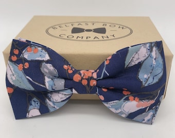Boho Blooms Bow Tie in Navy Floral - Navy Blue Coral Grey