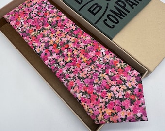 Liberty Tie in Pink, Green and Violet Petals  - Matching Pocket Squares & Cufflinks available