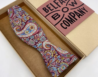 Liberty Self-Tie Bow Tie in Burgundy Paisley - Matching Pocket Square & Cufflinks available