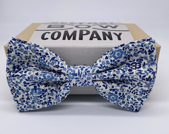 Liberty Bow Tie in Navy and Blue Floral - Self-Tie, Pre-Tied, Boy's Sizes, Pocket Squares & Cufflinks available