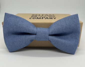 Irish Linen Bow Tie in Slate Blue - Self-Tie, Pre-Tied, Boy's sizes, Cufflinks & Pocket Square
