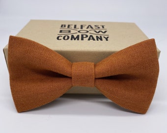 Irish Linen Bow Tie in Burnt Orange - Self-Tie, Pre-Tied, Boy's Sizes, Pocket Square & Cufflinks available