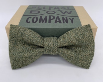Islay Tweed Bow Tie in Olive Green - Pre-Tied, Boy's sizes, Pocket Square & Cufflinks available