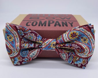 Liberty Bow Tie in Burgundy Paisley - Self-Tie, Pre-Tied, Boy's Sizes, Pocket Squares & Cufflinks available