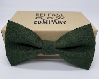 Irish Linen Bow Tie in Brunswick Green - Pre-Tied, Self-Tie, Boy's sizes, Pocket Square & Cufflinks available