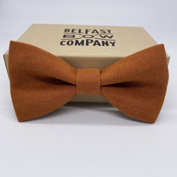 Irish Linen Bow Tie in Burnt Orange - Self-Tie, Pre-Tied, Boy's Sizes, Pocket Square & Cufflinks available