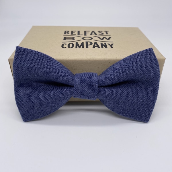 Irish Linen Bow Tie in Navy Blue - Pre-Tied, Self-Tie, Boy's sizes, Pocket Square & Cufflinks available