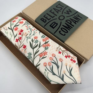 Boho Blooms Tie in Windswept Meadow - Sage Green, Coral, Blush - Matching Pocket Square & Cufflinks available