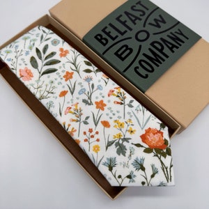 Boho Blooms Tie Spring Garden - Sage Green Blush Soft Orange Blue - Matching Pocket Square & Cufflinks available