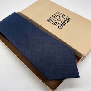 Irish Linen Tie in Dark Navy - Matching Pocket Square & Cufflinks available