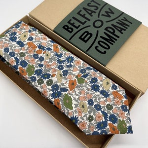 Liberty Tie in Orange and Green Meadow - Matching Pocket Squares & Cufflinks available