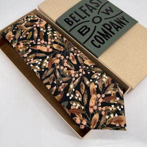 Boho Blooms Tie in Black Woodland Berries - Matching Pocket Square & Cufflinks available