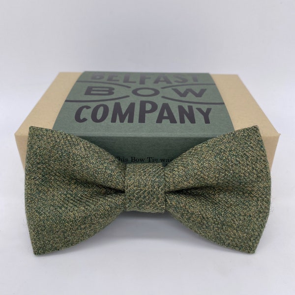 Islay Tweed Bow Tie in Olive Green - Pre-Tied, Boy's sizes, Pocket Square & Cufflinks available