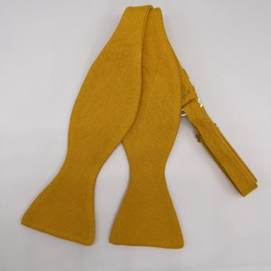 Irish Linen Bow Tie in Mustard Yellow Self-Tie, Pre-Tied, Boy's Sizes, Pocket Square & Cufflinks available image 4