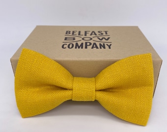 Irish Linen Bow Tie in Mustard Yellow - Self-Tie, Pre-Tied, Boy's Sizes, Pocket Square & Cufflinks available