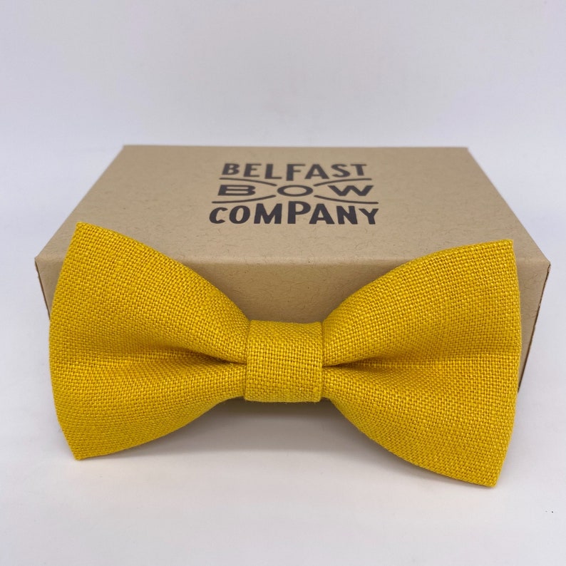 Irish Linen Bow Tie in Mustard Yellow Self-Tie, Pre-Tied, Boy's Sizes, Pocket Square & Cufflinks available Adult Pre-Tied